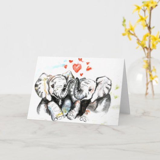 Ik hou van je Kaart Elephants Romantic Love (Gele Bloem)