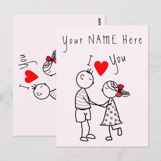 Ik hou van je Kaart liefde paar - aangepaste tekst (Voorkant / Achterkant)