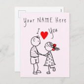 Ik hou van je Kaart liefde paar - aangepaste tekst (Voorkant / Achterkant)