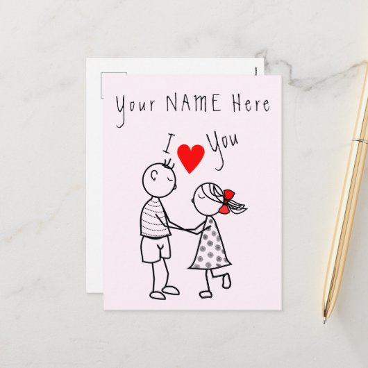 Ik hou van je Kaart liefde paar - aangepaste tekst (Voorkant / Achterkant in situ)