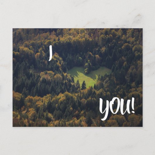 Ik hou van je kaart met hartvorm in een bos (Voorkant)