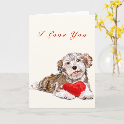 Ik hou van je Kaart puppy met hartcadeau voor jou (Gele Bloem)