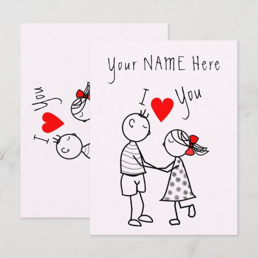 Ik hou van je Kaart Romantic Couple - Jouw naam -  (Voorkant / Achterkant)