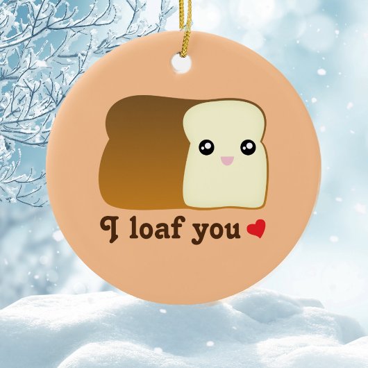 Ik hou van je Kawaii Bread Funny Food Pun Kerstmis Keramisch Ornament
