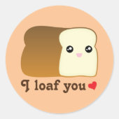 Ik hou van je kawaii brood grappige cartoon-voedse ronde sticker (Voorkant)