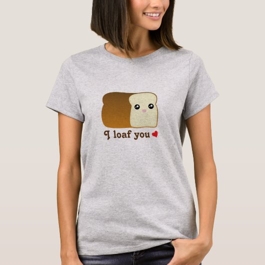 Ik hou van je kawaii brood grappige cartoon-voedse t-shirt (Voorkant)