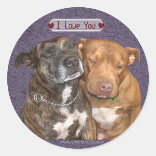 Ik hou van je knuffelende staffys ronde sticker (Voorkant)
