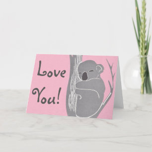 Ik hou van je! Koala Roze Wenskaart Feestdagen Kaart