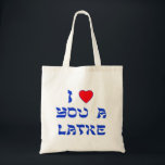 Ik hou van je, Latke Tote Bag<br><div class="desc">Een geweldige Chanoekah cadeau om iemand te vertellen hoeveel je van hen houdt met een spel op woorden met Latke!</div>