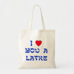 Ik hou van je, Latke Tote Bag<br><div class="desc">Een geweldige Chanoekah cadeau om iemand te vertellen hoeveel je van hen houdt met een spel op woorden met Latke!</div>