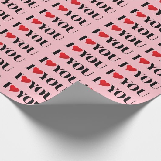 Ik hou van je lichtroze rode hart moderne typograf cadeaupapier (Hoek)