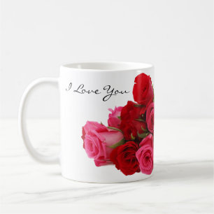 Ik hou van je liefste rode roze rozen koffiemok