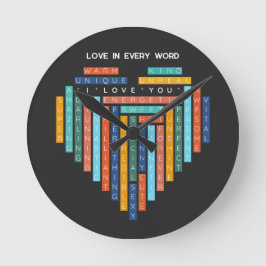 Ik hou van je - Love Word Quest - Heart Puzzle Ronde Klok