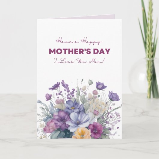 Ik hou van je Mam Custom Waterverf Wildflower Kaart (Voorkant)
