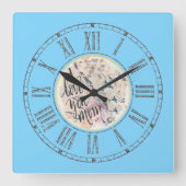 Ik hou van je Mam Roman Numerals Blue Waterverf Vierkante Klok (Voorkant)