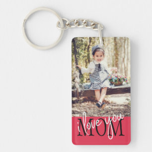 Ik hou van je mam Roos Gold Custom Photo Sleutelhanger