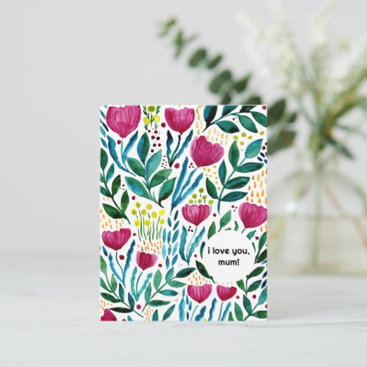 Ik hou van je, mama botanische illustratie feestdagenkaart (Staand voorkant)