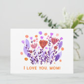 Ik hou van je, mama Cute retro tekenbloemen Feestdagenkaart (Staand voorkant)