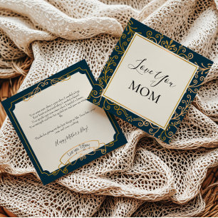 Ik hou van je mama Elegant Navy en Gold Scroll. Kaart