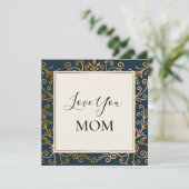 Ik hou van je mama Elegant Navy en Gold Scroll. Kaart (Staand voorkant)