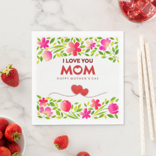 "Ik hou van je mama" Gelukkige Moederdag bloemen  Servet