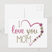 Ik hou van je mama Glitter Heart Briefkaart (Voorkant / Achterkant)