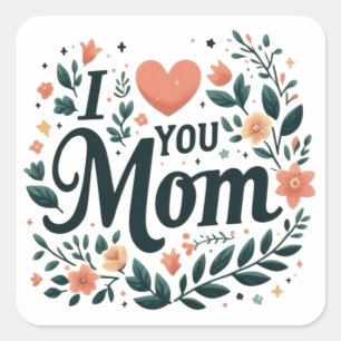 Ik hou van je mama - Hartelijk bloemhart Vierkante Sticker