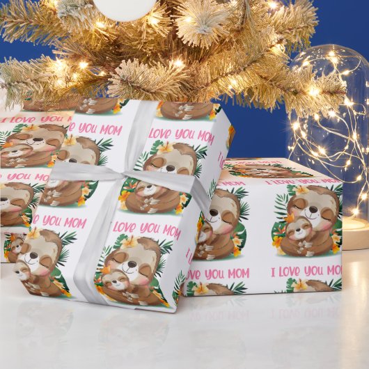 Ik hou van je mama... mama en Baby Sloth Cadeaupapier (Feestdagen)