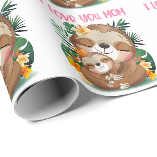 Ik hou van je mama... mama en Baby Sloth Cadeaupapier (Rol Hoek)
