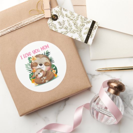 Ik hou van je mama... mama en Baby Sloth Ronde Sticker (Geschenken)