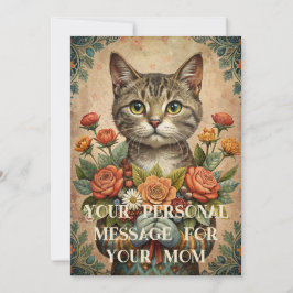 Ik hou van je mama - Moederdag kat met bloemen Feestdagenkaart