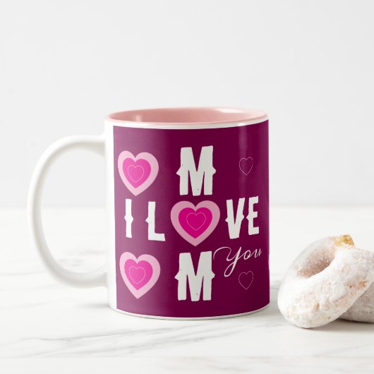 Ik hou van je, mama, Moederdag, speciale gelegenhe Tweekleurige Koffiemok (Met donut)