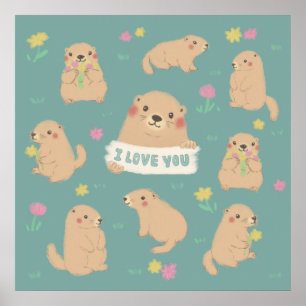 Ik hou van je, Marmots illustratie Poster
