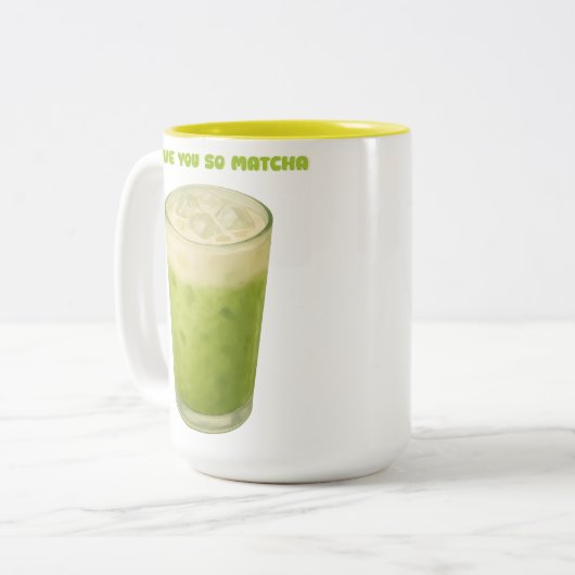 IK HOU VAN JE, MATCHA, GROENE THEE LIEFDE TWEEKLEURIGE KOFFIEMOK (Voorkant links)