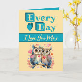 Ik hou van je meer uilen turquoise gele Valentijn Kaart (Gele Bloem)