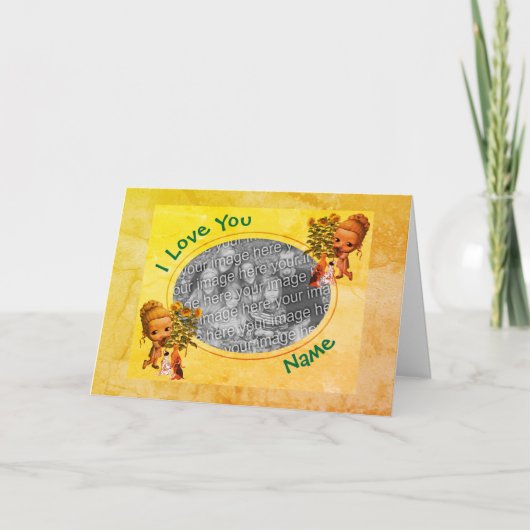 Ik hou van je meisje en Puppies Lijst fotokaart Feestdagen Kaart (Voorkant)