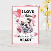 Ik hou van je met al mijn hart bulldog en harten kaart (Gele Bloem)