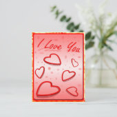 Ik hou van je met hartroze achtergrond briefkaart (Staand voorkant)