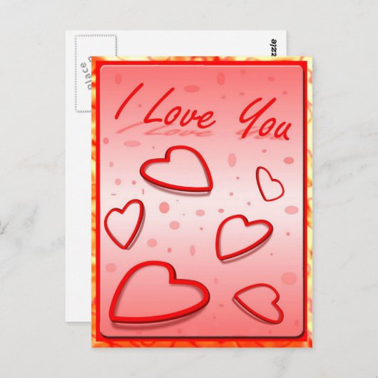 Ik hou van je met hartroze achtergrond briefkaart (Voorkant / Achterkant)