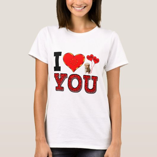 Ik hou van je met puppy's, hugs en kussens. t-shirt (Voorkant)
