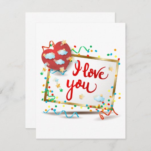 Ik hou van je met rood hart bedankkaart (Voorkant / Achterkant)