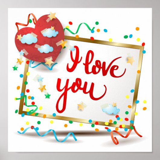 Ik hou van je met rood hart poster (Voorkant)