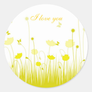 Ik hou van je minimalistische gele witte papaver w ronde sticker