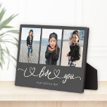 Ik hou van je moderne foto-inklage van het hart fotoplaat<br><div class="desc">Ik hou van je! Geweldig aangepast fotogeschenk voor grootouders, Valentijnsdag, moeder of Vaderdag, of de Feestdagen: dit moderne fotoplaatje is gemakkelijk aan te passen met je 3 favoriete foto's. De tekst hieronder kan worden gepersonaliseerd om de naam van het kind of de familieleden evenals een andere mogelijke lijn van groet...</div>