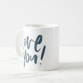 Ik hou van je moderne leisteen blauw koffiemok (Voorkant links)