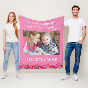 Ik hou van je Moeder Christelijke Bijbelvers Pink Fleece Deken
