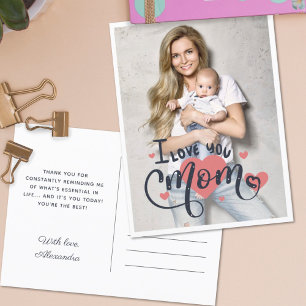 Ik hou van je moeder harttypografie moederdag foto briefkaart