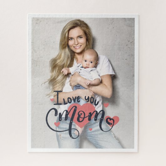 Ik hou van je moeder harttypografie moederdag foto legpuzzel (Verticaal)