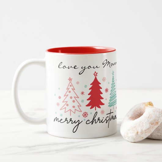 Ik hou van je moeder kerstboom sneeuwvlok Mok (Met donut)