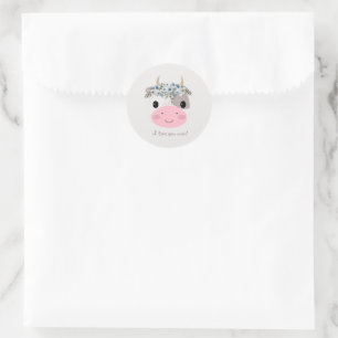 Ik hou van je moeder. Koe met Floral Wreath Ronde Sticker